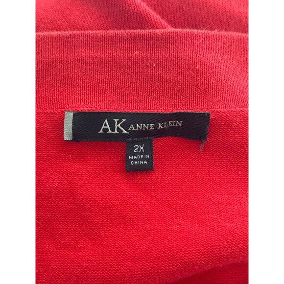 Anne Klein Red Button Front Cardigan Short Sleeve Tie Cotton Office Sweater 2X - Picture 4 of 5